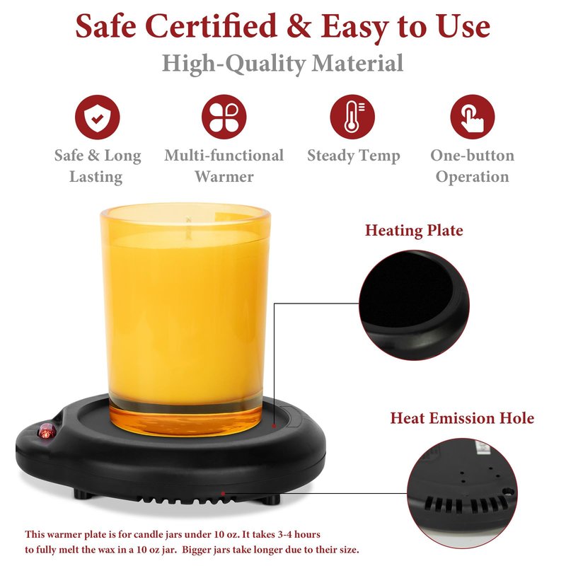 Large Candle Warmer Wax Melter, Warmer Plate for Candle Jar, Wax Cubes Melter, Warmer Plate, Electric Coffee Mug Warmer, Tea or Various Beverages Warmer, for Home, Office Desk, etc, Best Gift(Black)