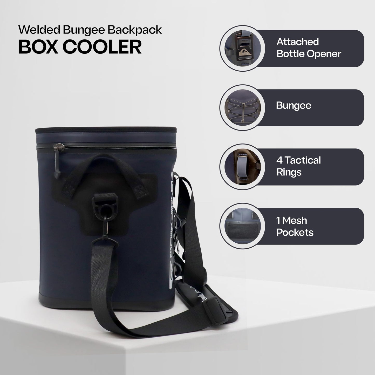 Quiksilver 20L Box Cooler, 24 Cans, 48-72H Insulated Cooling, Leak Proof, Waterproof IPX7, Heavy-Duty, for Beverage, Drink, Lunch, Outdoor, Beach, Camping, Fishing (Dark Navy)