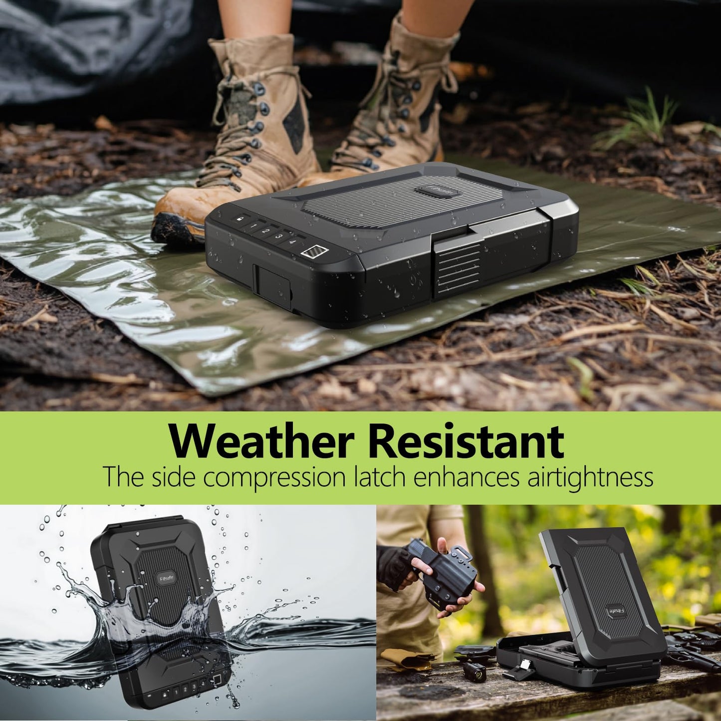 FITSAFE Biometric Handgun Safe - Secure Waterproof Car Small Pistol Case with Fingerprint Lock & Backlit Keypad, TSA Approved Portable Travel Gun Safe, Anti-Theft Compact Design for Home & Outdoor Use
