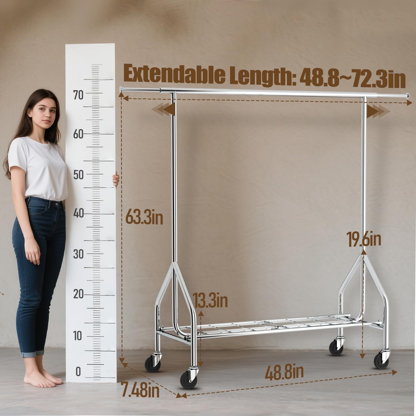 Okmeilnk Heavy Duty Clothes Rack Load 500 LBS,Clothes Clothing Racks for Hanging Clothes with Lockable Wheels & Stable Shelves, Rolling Garment Wardrobe Portable Closet Rack,Sliver
