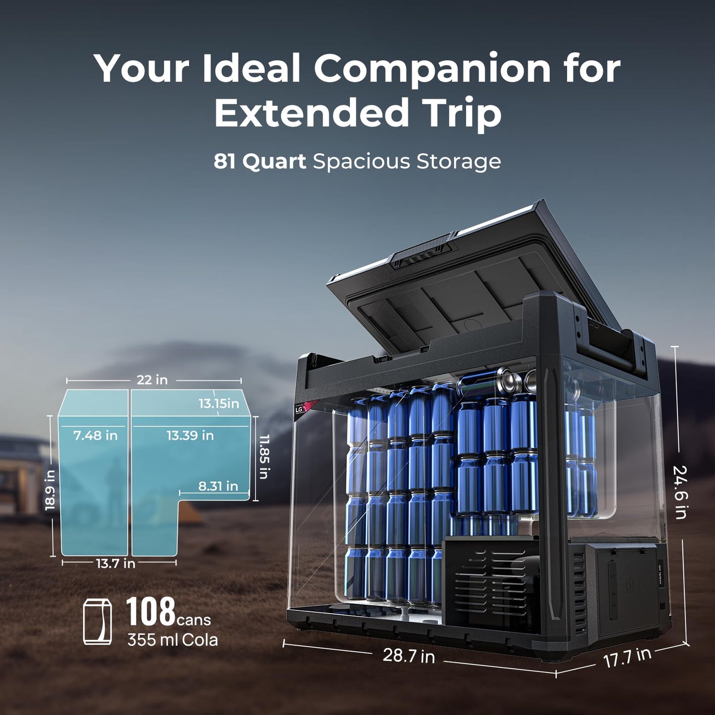 BougeRV 12 Volt Portable Refrigerator, 81 Quart Dual Zone Car Fridge Freezer with APP Control, Compressor Cooler 12/24V DC, 110~240V AC for Overlanding, Camping, Travel, RV(2026 New Model: Rocky V3.0)