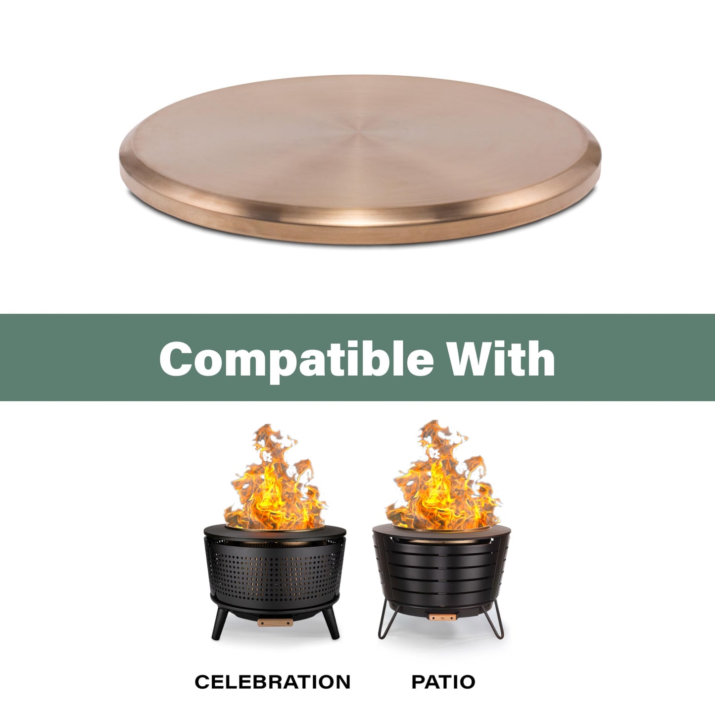 TIKI Patio & Celebration Tabletop Fire Pit Cover – 25.6" Durable Stainless Steel Lid – Weather-Resistant Outdoor Fire Pit Protection – Converts Fire Pit into Table – Patio & Backyard Accessory, Gold