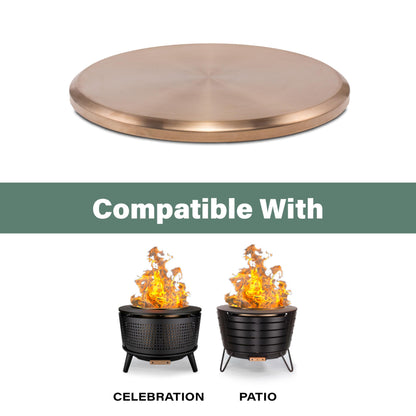 TIKI Patio & Celebration Tabletop Fire Pit Cover – 25.6" Durable Stainless Steel Lid – Weather-Resistant Outdoor Fire Pit Protection – Converts Fire Pit into Table – Patio & Backyard Accessory, Gold