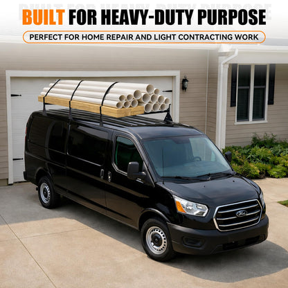 Van Ladder Roof Racks with Rear Roller, 3 Bars Adjustable with Ladder Stoppers, Fit Chevy Express Fullsize Van 1996-Up,Suitable for Vans with Rain Gutter only,800LB Load-Capacity
