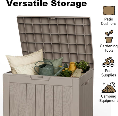Skiennix 30 Gallon Outdoor Deck Box - Lockable Waterproof Storage for Garden Tools & Cushions | Grey