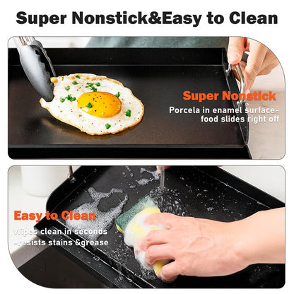 Nonstick Nanoceramic Griddle Plate, Pre-Seasoned Heavy-Duty Flat Top Insert, Universal Outdoor Cooking Griddle for Gas Grill/Charcoal/Gas Stove, Camping, Tailgating, Parties & Backyard BBQ, 17"x13"