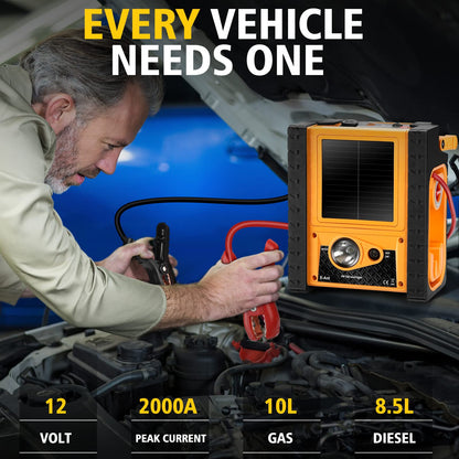 2000A Peak Jump Starter with Air Compressor, Portable Power Station with 400W Inverter, 12V Car Battery Booster for 8.5L Gas/Diesel Engines