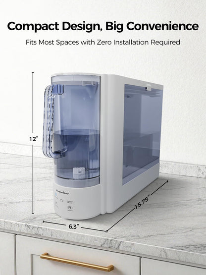 Purcooflow Countertop Reverse Osmosis Water Filtration System, Alkaline, Compact Auto-Fill Dispenser for Home, 4-in-2 Water Purifier, 3.5:1 Pure to Drain Ratio, No Plumbing Required,