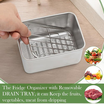Hushee 3-Piece Stainless Steel Food Storage Containers - Airtight with Removable Drain Tray | 30 oz, 5.12 x 3.74 x 2.76 Inch