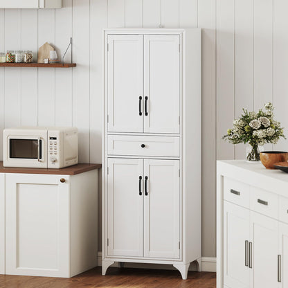 HOMCOM 67" Tall Freestanding Kitchen Pantry Cabinet, 4-Door Storage Cabinet with Drawer and Adjustable Shelves for Dining Room, White