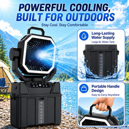 Eauah Portable Misting Fan, Heavy Duty Outdoor Misting Fan with 40000mAh Battery, Large Misting Fan Outdoor, Portable Patio Fan with Remote, Oscillating Camping Cooling Fan, 6L Water Tank (Black)
