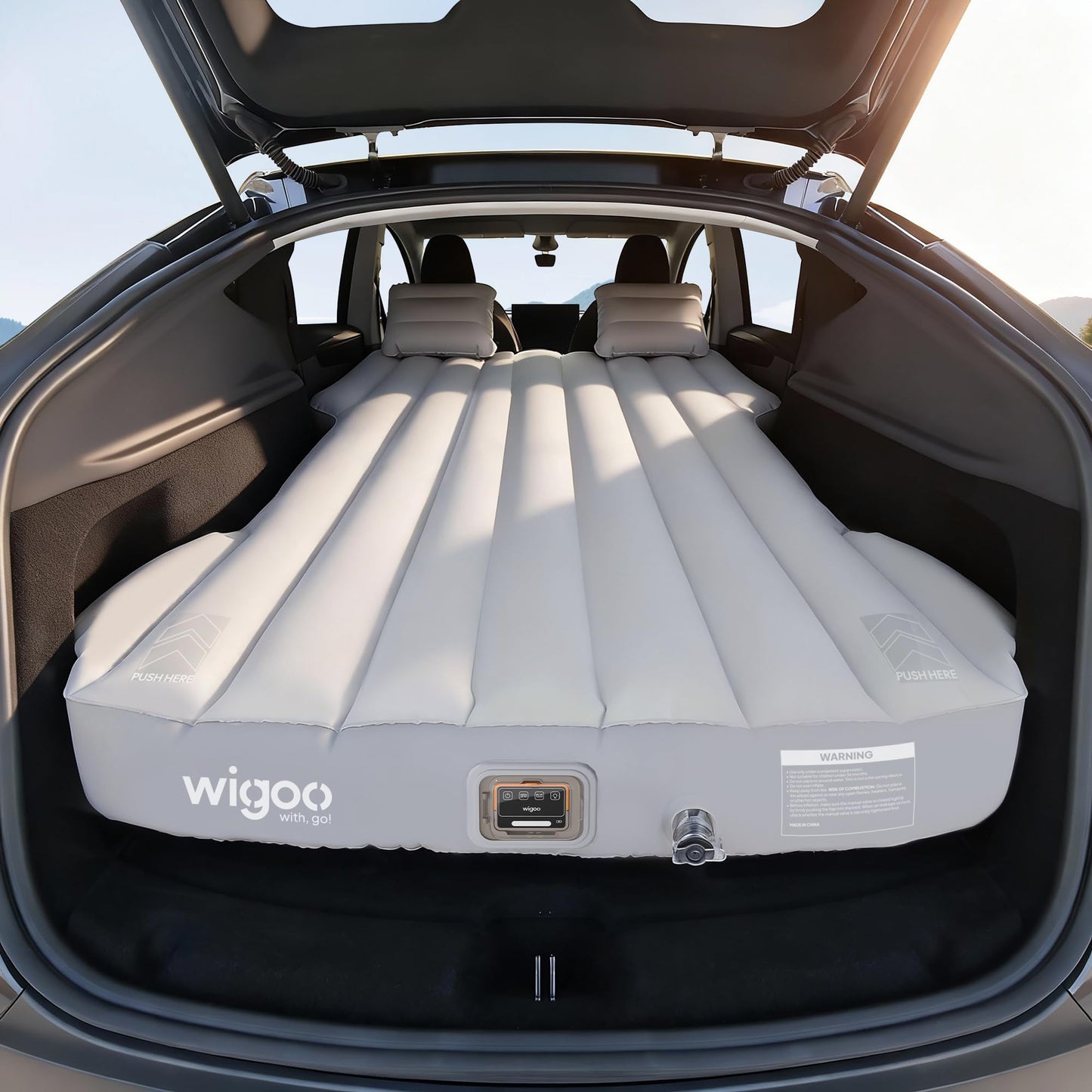 Wigoo 2026 Upgrade Air Mattress for Tesla Model Y [Click Self-Inflate, Home-Level Comfort] USB-C Charging Built-in Air Pump & Ergonomic Design with 2 Pillow, Camping for Tesla Model Y 2020-2026