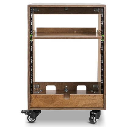 Sound Town DIY Slanted 12U Studio Rack (4U Top + 8U Lower), with 2U Bottom Storage, Slide-Out Tray, Caster, Plywood, Weathered Brown for Recording Room, Home Studio (SDRK-ST12TB)