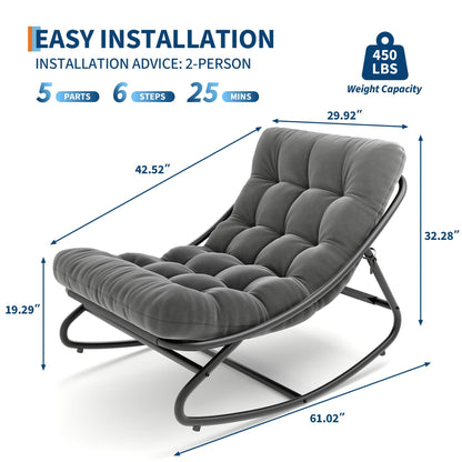 GarveeTech Outdoor Rocking Chair with Thick Waterproof Cushion, Adjustable Metal Frame Patio Rocker for Garden, Poolside, Balcony, or Backyard, Comfortable Modern Design