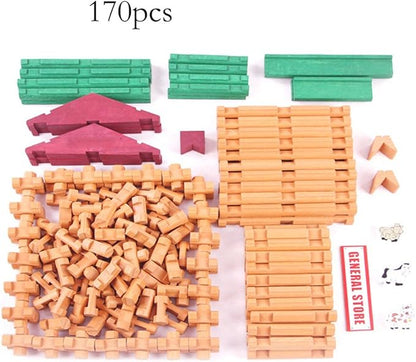 Wondertoys 170 Pieces Wood Logs Set Ages 3+ Classic Building Log Toys for Boy Creative Construction Engineering Educational Gifts