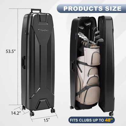 Hard Shell Golf Travel Case with TSA Lock, Heavy Duty ABS Golf Travel Bag Cover, Removable 360° Multi Directional Wheels, Fits 48" Club Bags, Impact Resistant Protective Solid Travel Case