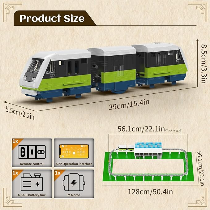 Mould King 12040 Italian Marconi Express Light Rail Train Set - Remote &amp APP Controlled Building Kit with Tracks-1957 Pieces