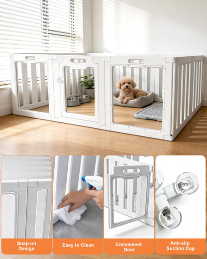 Acrylic Indoor Dog Playpen with Heavy Duty Door Lock,24" H 10 Panels DIY Puppy Playpen Pet Play Pen for Small Animal, Easy Assemble and Clean Plastic Pet Fence,White