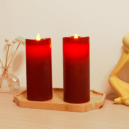 Enpornk 7” x 3” Flameless Candles, Flickering Moving Flame LED Candles, Battery Operated Candles with Remote and Timers, Burgundy, Set of 2