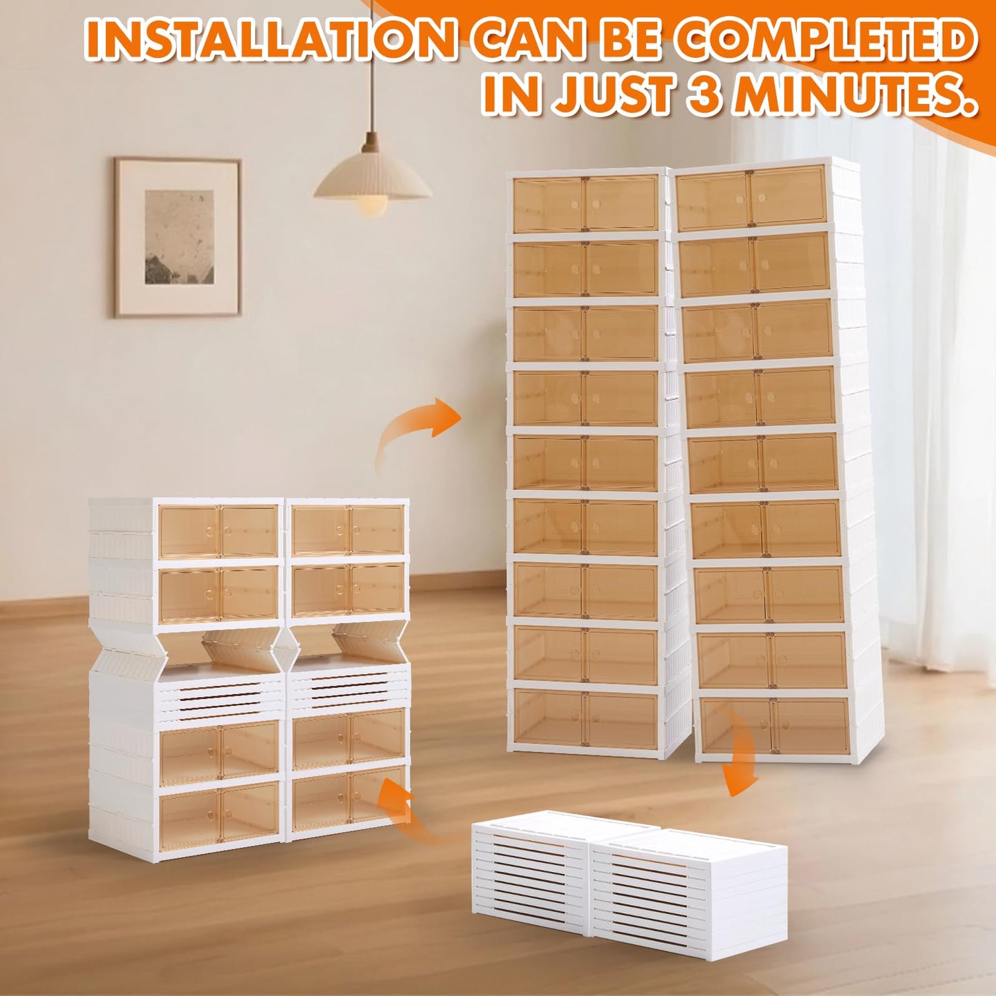 LAFORMO Collapsible Shoe Rack Organizer Foldable Shoe Cabinet with Doors, Large Plastic Folding Shoe Cabinet, Easy Assembly Shoe Shelves Organizer for Entryway (9Tiers,2Groups,36Pairs)