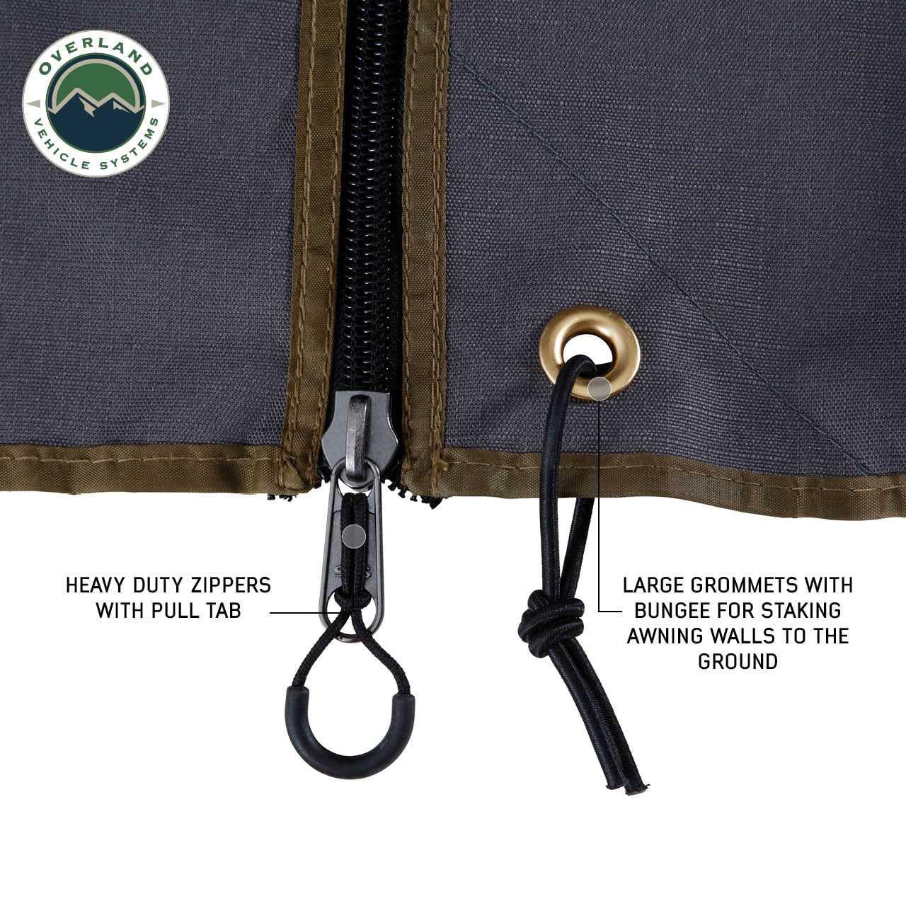 Overland Vehicle Systems 18319909 HD Nomadic 270 LTE Awning Wall 3 & 4 Driver Side | Dark Gray Fabric with Green Trim | Velcro Attachment | Weather-Resistant | Awning Sold Separately