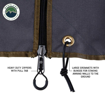 Overland Vehicle Systems 18319909 HD Nomadic 270 LTE Awning Wall 3 & 4 Driver Side | Dark Gray Fabric with Green Trim | Velcro Attachment | Weather-Resistant | Awning Sold Separately