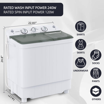 Elevon Portable Washing Machine Twin Tub 9.9 Lbs Capacity, (7.7 Lbs) and Spinner(2.2 Lbs) Combo Mini Compact Laundry Washer for Home, Apartment, Camping, RVs and Dorms, Black/White