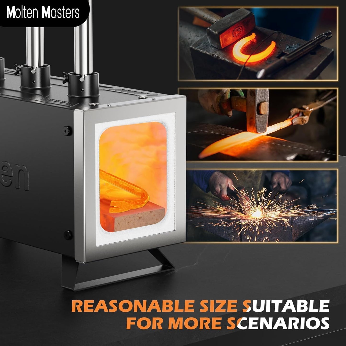 MMasters 3 Burner Propane Forge Kit – Extended Square Gas Forge with Base for Knife Forging, Blacksmithing & Farrier Work