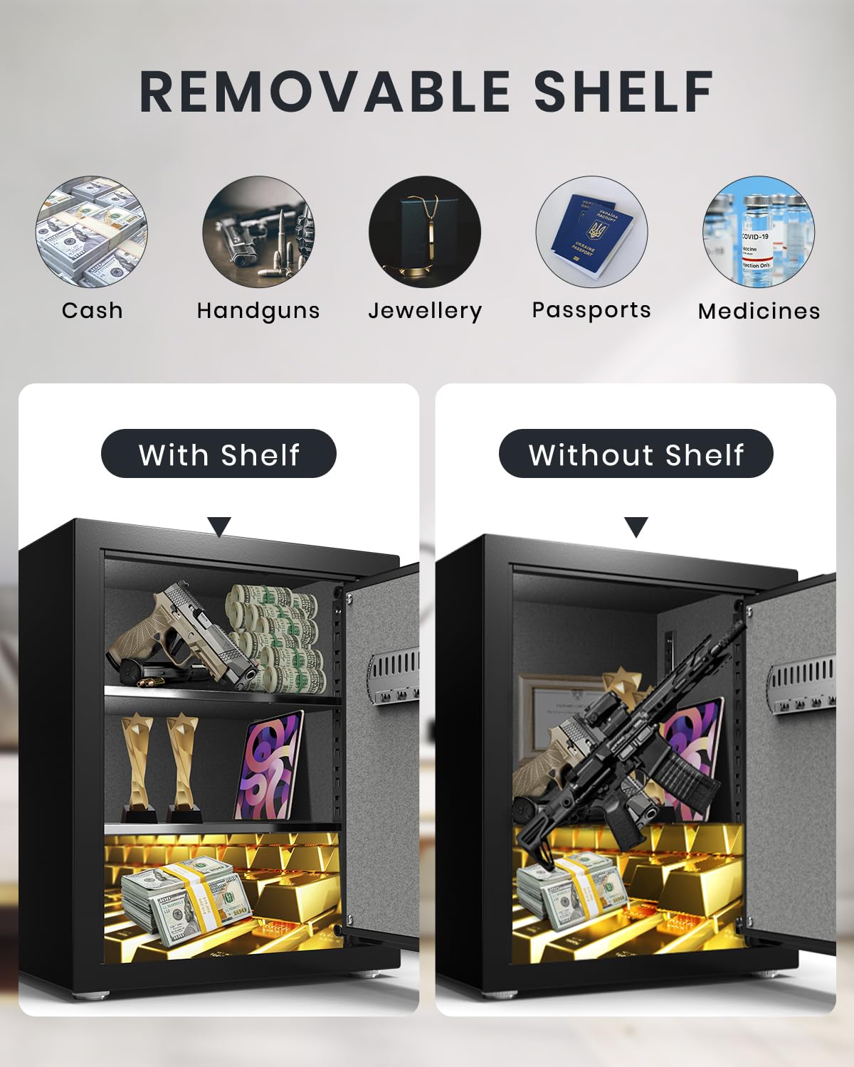 Safe Box, Home Safe with Key & Fireproof Waterproof Bag, Money Safe for Cash Office Cabinet, Anti-Theft Safety Box, Digital Electronic Keypad, Dual Alarm System - 2.0 Cubic Feet