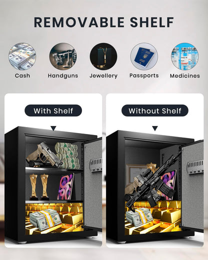 Safe Box, Home Safe with Key & Fireproof Waterproof Bag, Money Safe for Cash Office Cabinet, Anti-Theft Safety Box, Digital Electronic Keypad, Dual Alarm System - 2.0 Cubic Feet