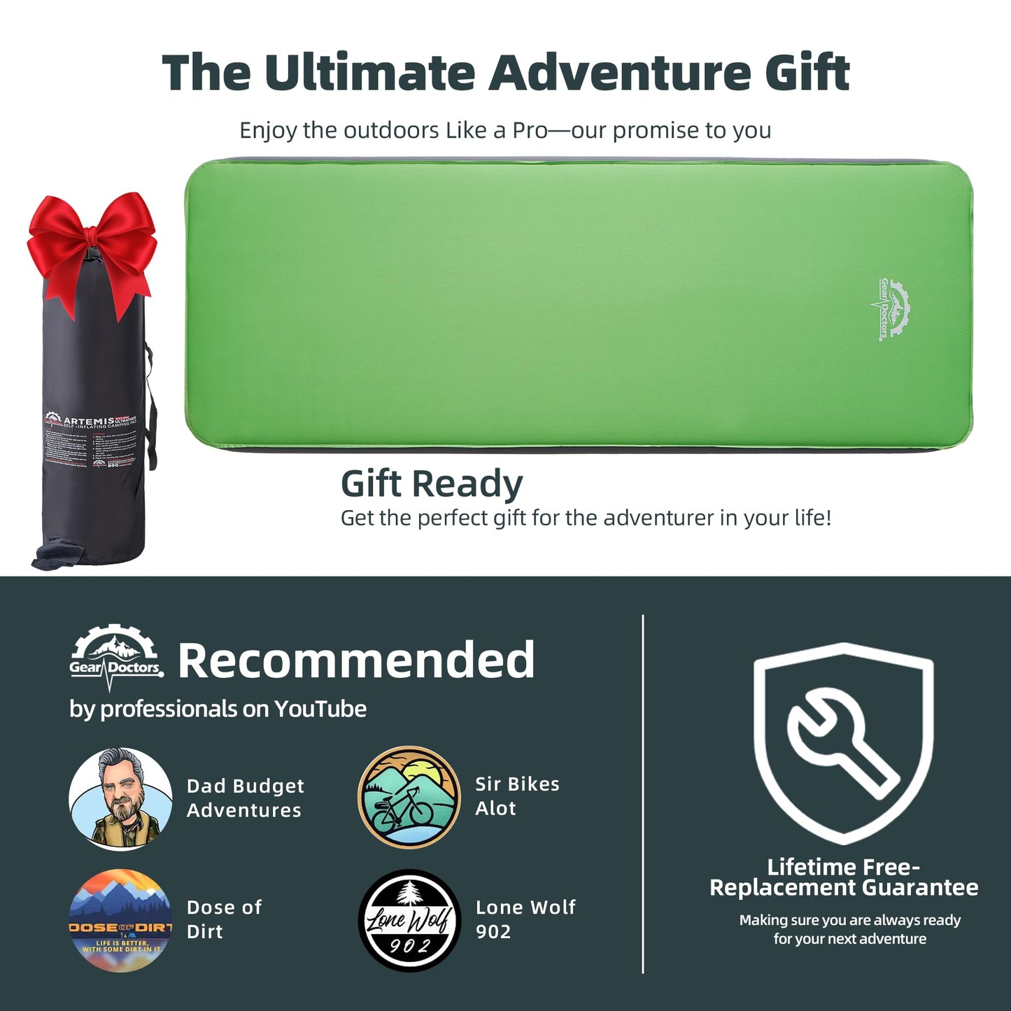 Gear Doctors Artemis 8.3 R-Value Self Inflating Sleeping Pad Camping—Air Mattress Camping—Mattress Pad 4 Season 3D Air Foam 4" Thick Insulated Inflatable Foam Sleeping Mat for Luxury Camp/Car/Cot/Tent