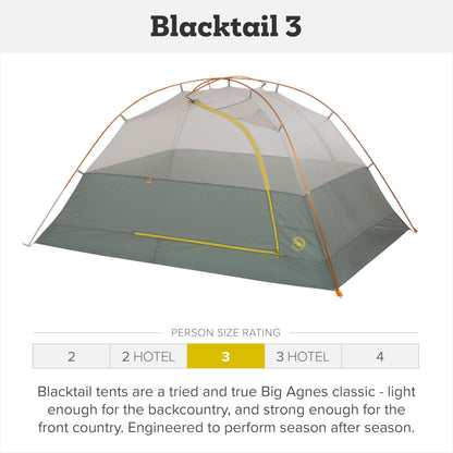 Big Agnes Blacktail & Blacktail Hotel Tent - Backpacking Tent for Camping, 3 Season, Ultralight, Waterproof, Warm Olive/Chinois Green, 3 Person (2025)
