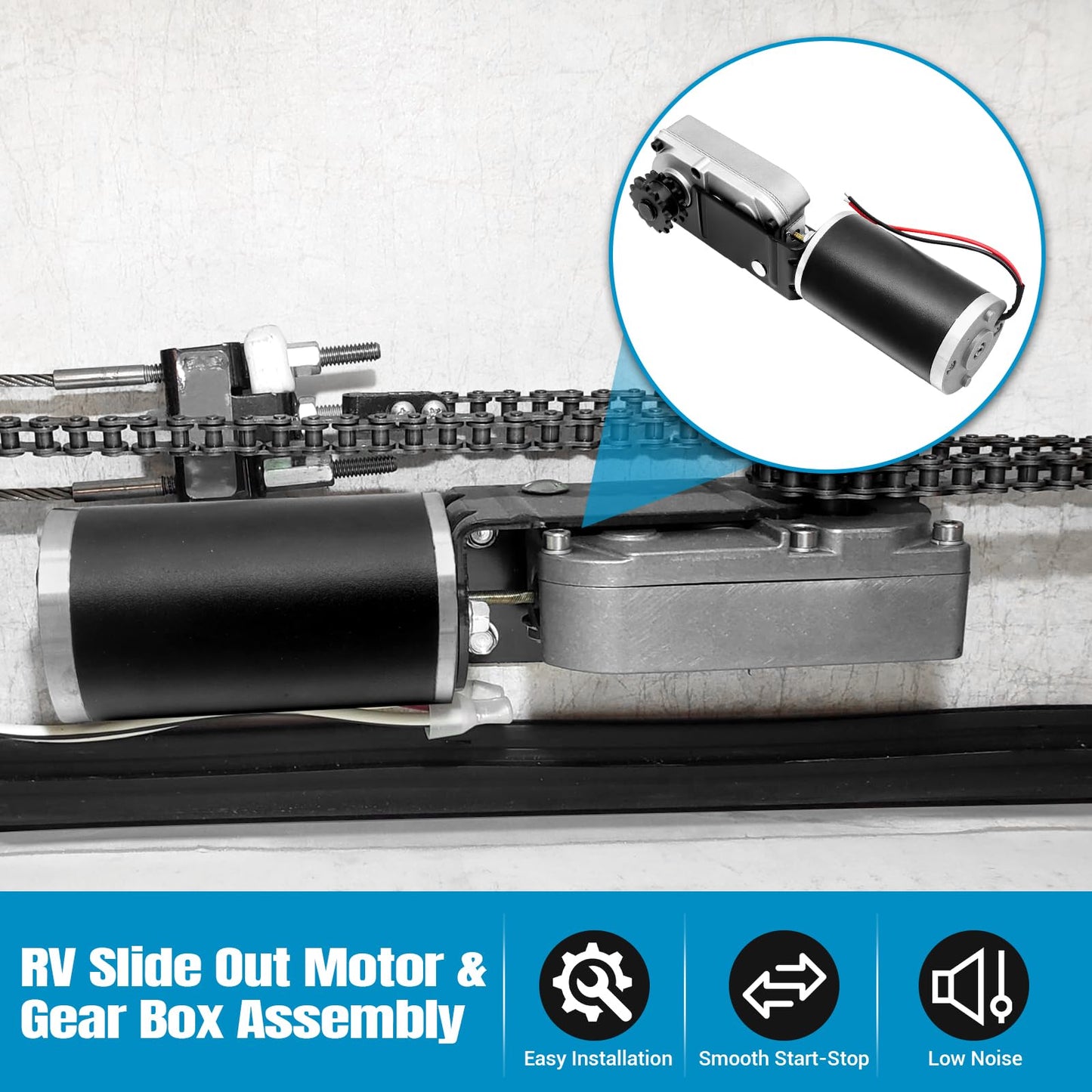 225008 RV Slide Out Motor R25075 Gearbox High Output Motor 13 Tooth Sprocket for RV Trailers with Accu-Slide Cable Driven Room System Replace R25076-1 Gearbox R25076 BAL Accu Slide Parts