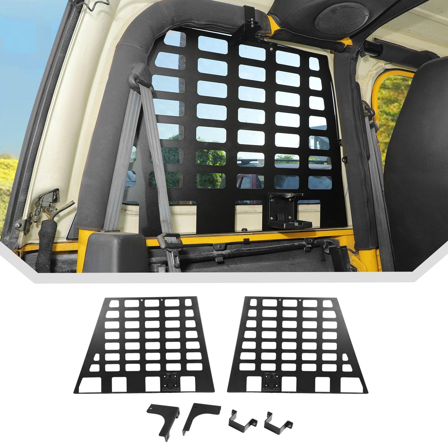 JeCar Trunk Side Window Molle Storage Organizer Metal Racks for 1997-2006 Jeep Wrangler TJ, 2pcs
