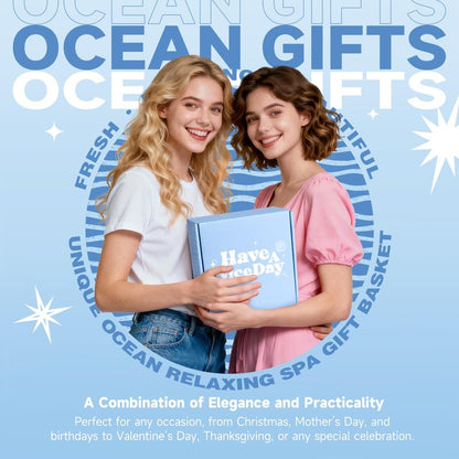 Gift Baskets for Women, 9pcs Unique Happy Birthday Gifts for Women, Best Ocean Christmas Gifts Ideas Relaxing Spa Set Blue Inspirational Get Well Box for Her Sister Friend Friendship Mom