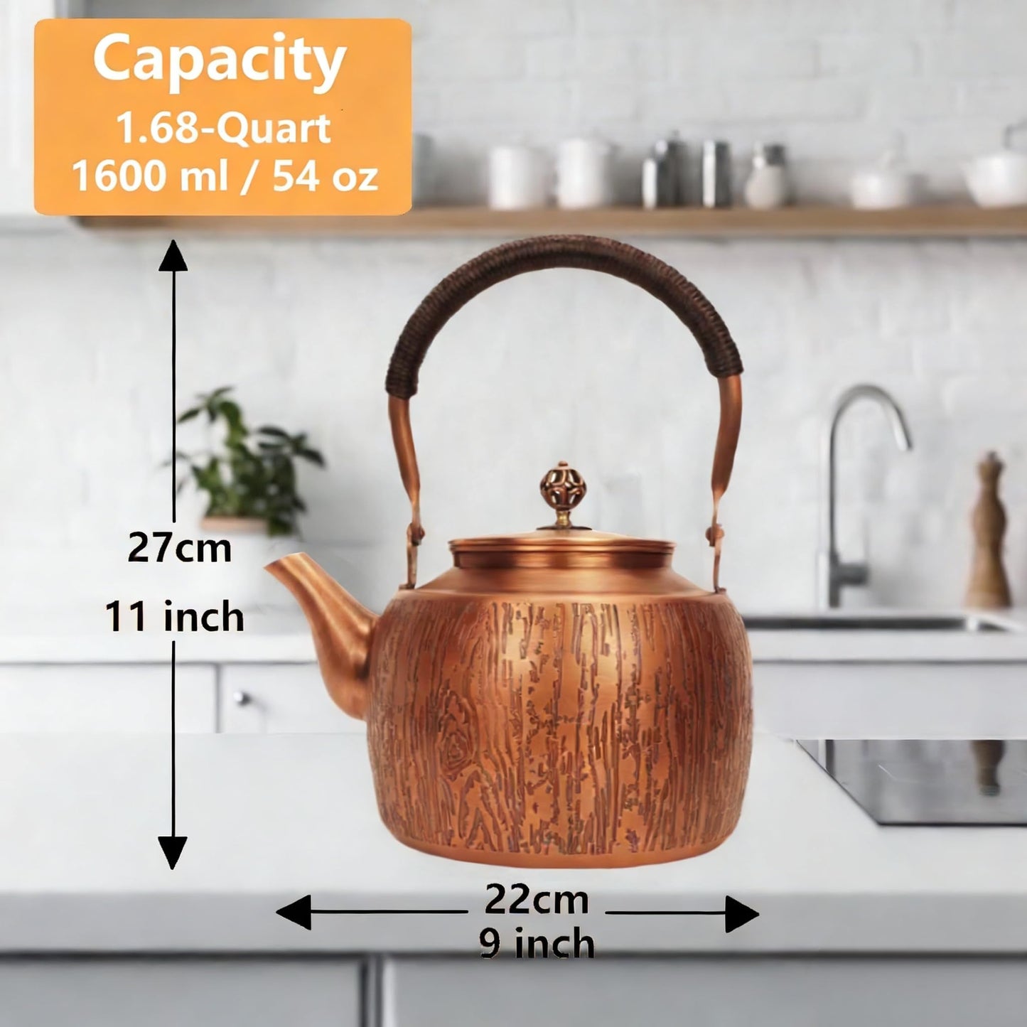 Kkekos Pure Copper Kettle Copper Teapot for Stovetop 1600ml (Type1)