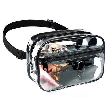 Clear Fanny Pack for Stadium Events - Clear Bag for Women Men | Lightweight Waist Pack for Concerts, Sports Games Day & Travel Stadium Approved Transparent Bag (Black)