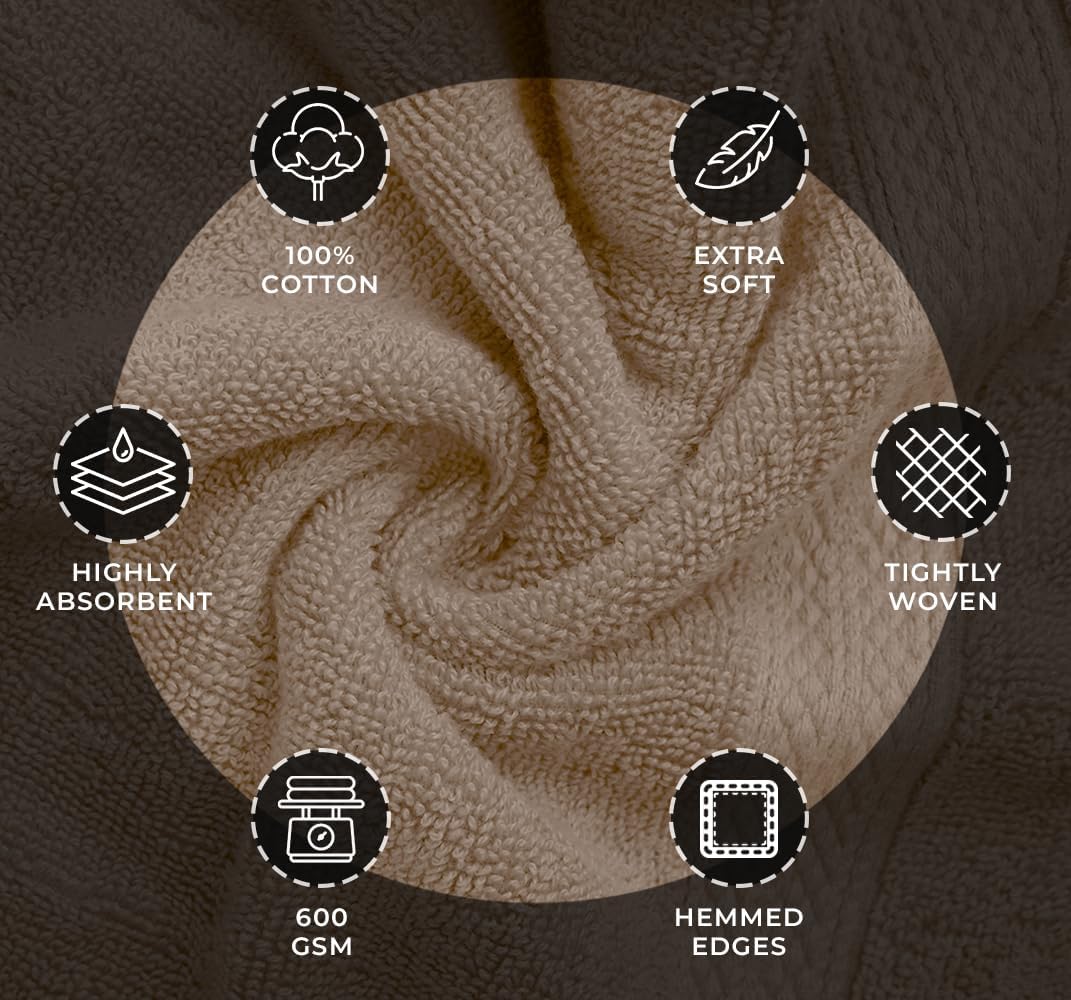 Avalon Towels Luxury 8-Piece Beige Towel Set - 100% Ring Spun Cotton, Highly Absorbent, Ideal for Spa & Gym