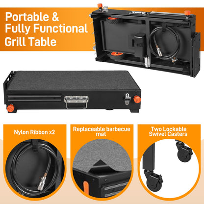 Outdoor Grill Cart - Foldable Grill Table, Blackstone Griddle Stand for 17"/22" Griddle, Portable Ninja Grill Stand with Large Space, Pizza Oven Stand, for Tailgating, Camping, RV