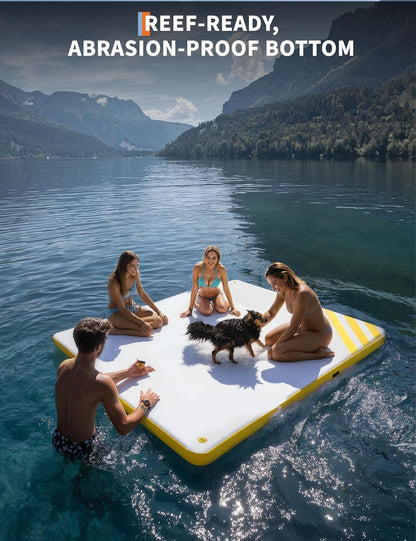 GAOMON Inflatable Dock Floating Platform, Thick Lake Floats for Adults, Non-Slip Air Dock Platform with Portable Carrying Bag, Floating Platform Island for Pool Beach Ocean(Yellow,8 x 6 ft)