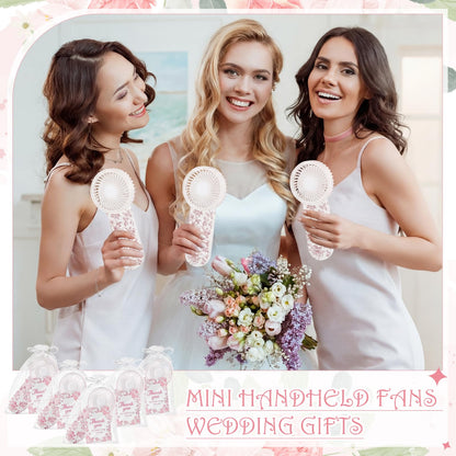 60 Set Portable Wedding Fans Bulk for Guests Mini Handheld Chinoiserie Floral Fan with Lanyard and Thank You Gifts Cards Battery Powered Fans Gift for Wedding Favors, Battery Not Include(Pink)