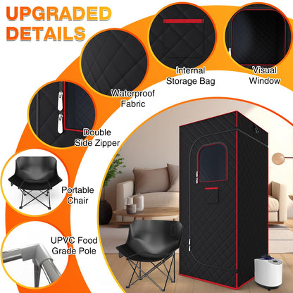 AgiiMan Portable Sauna Box - Home Steam Sauna, 3L Steamer, Folding Chair, Remote Control, Red, 2.6'x 2.6' x 5.9'