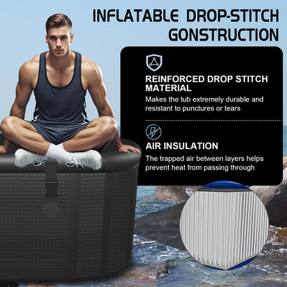 HotMax XXL Drop Stitch Ice Bath Tub for Recovery 216 Gal, Compatible with Water Chillers, Cold Plunge Tub with Insulated Lid, Multi-layer Portable Bathtub for Cold Water Therapy(59IN*32.2IN*27IN)