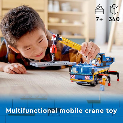 LEGO City Great Vehicles Mobile Crane Truck Toy Building Set 60324 - Construction Vehicle Model Featuring 2 Minifigures with Tool Toys Kit and Road Plate Playset for Boys and Girls Ages 7+
