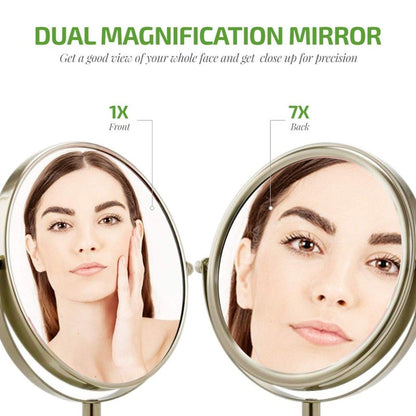 OVENTE 7'' Tabletop Makeup Mirror with 1X/7X Magnification, 360° Swivel Design and Double-Sided Free-Standing Vanity Mirror Perfect for Dresser, Bedroom and Office Desk, Nickel Brushed MNLCT70BR1X7X