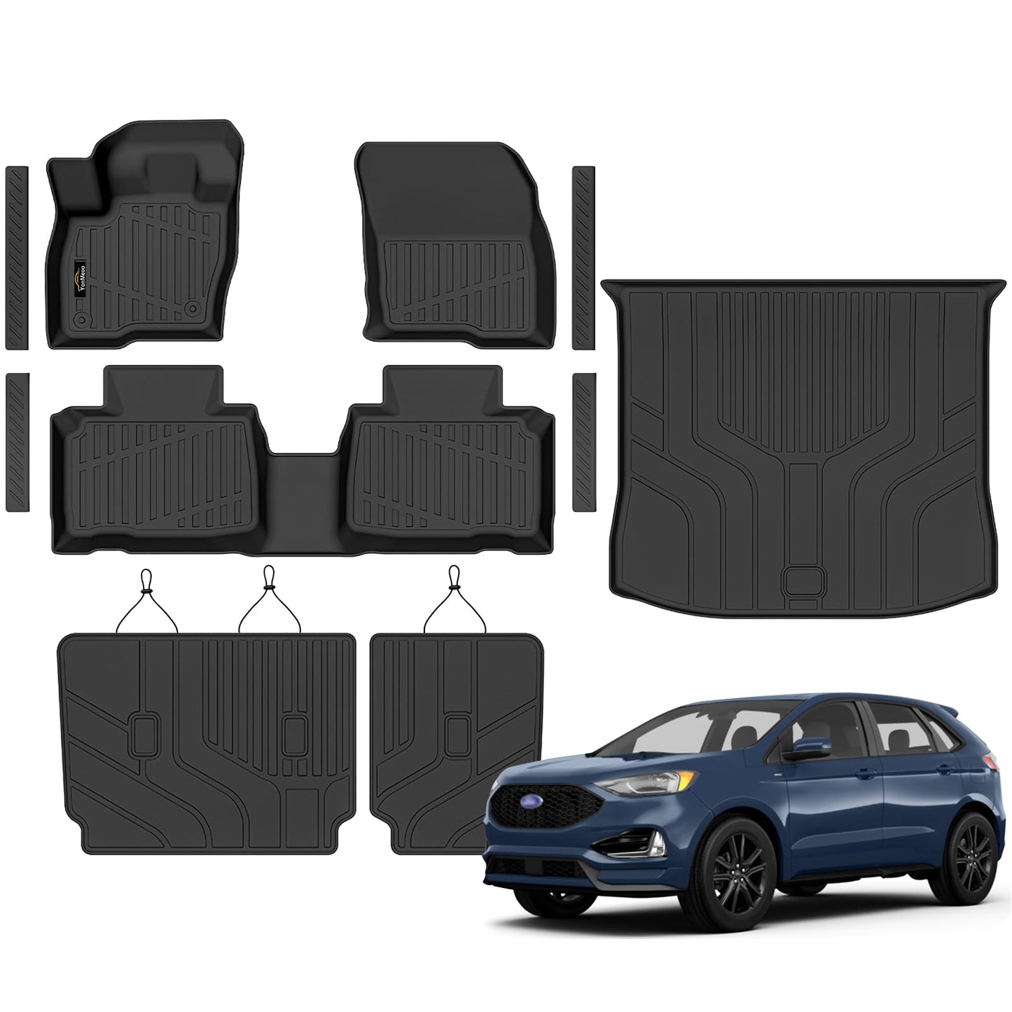 Floor Mats Custom for Ford Edge 2015-2024 2025 2026 ST Titanium SE SEL Sport Trunk Mat with Backrest Mat All Weather TPE Full Set Liners Cargo Protector & Door Sill Guards for Edge 2025 Accessories