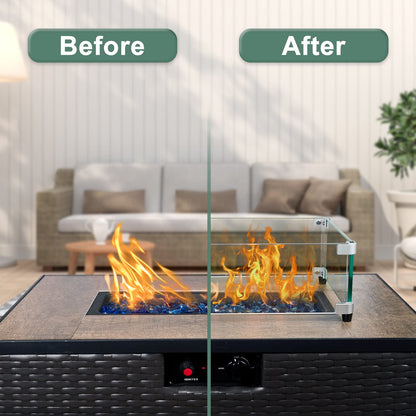 GASPRO 38.5 x 7.5 Inch Glass Wind Guard for Rectangular Fire Pit Table, Thick and Sturdy Tempered Glass Panel with Hard Aluminum Corner Bracket & Rubber Feet, Easy to Assemble