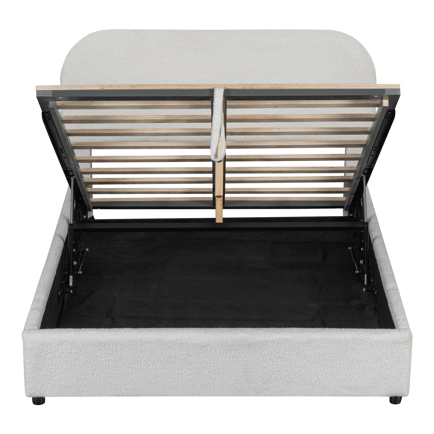 Merax Teddy Fleece Full Size Upholstered Platform Bed with Hydraulic Storage System,Curved Headboard,Hidden Lift-Up Storage Compartment,No Box Spring Needed for Bedroom,Guest Room,White