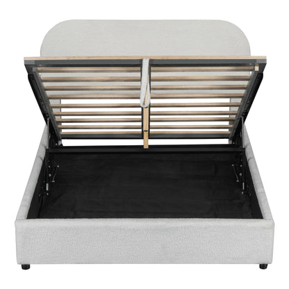 Merax Teddy Fleece Full Size Upholstered Platform Bed with Hydraulic Storage System,Curved Headboard,Hidden Lift-Up Storage Compartment,No Box Spring Needed for Bedroom,Guest Room,White