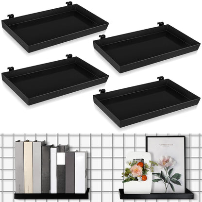 Coume 4 Pcs Grid Panel Display Shelf 11.8 x 7.87 Inch Metal Display Rack Gridwall Shelving Wall Organizer Grid Wall Panels Hanger Accessory for Crafts Room, Garage, Workbench, Office, Retail